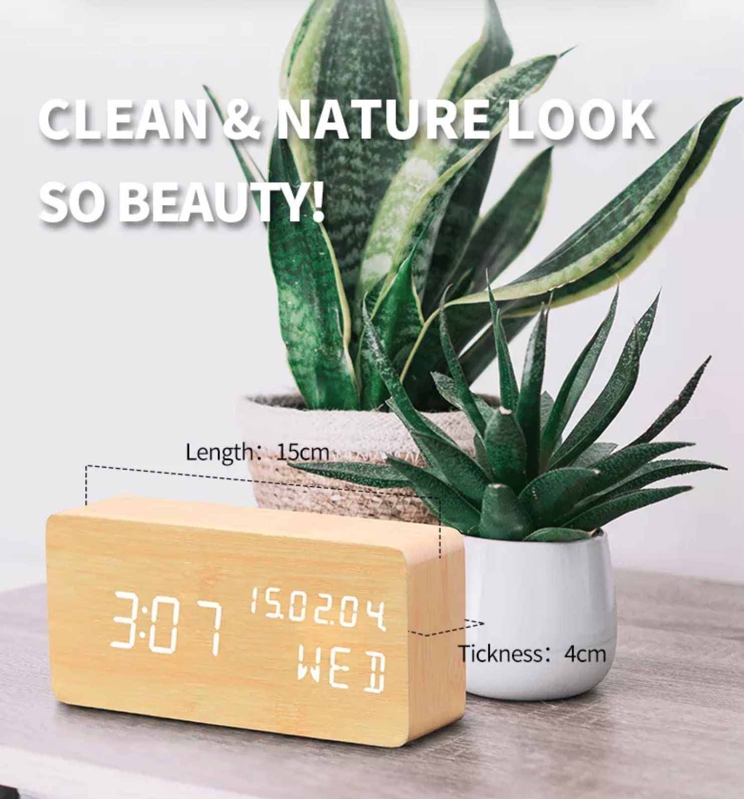 Wood Digital Alarm Clock Desk Time view 3