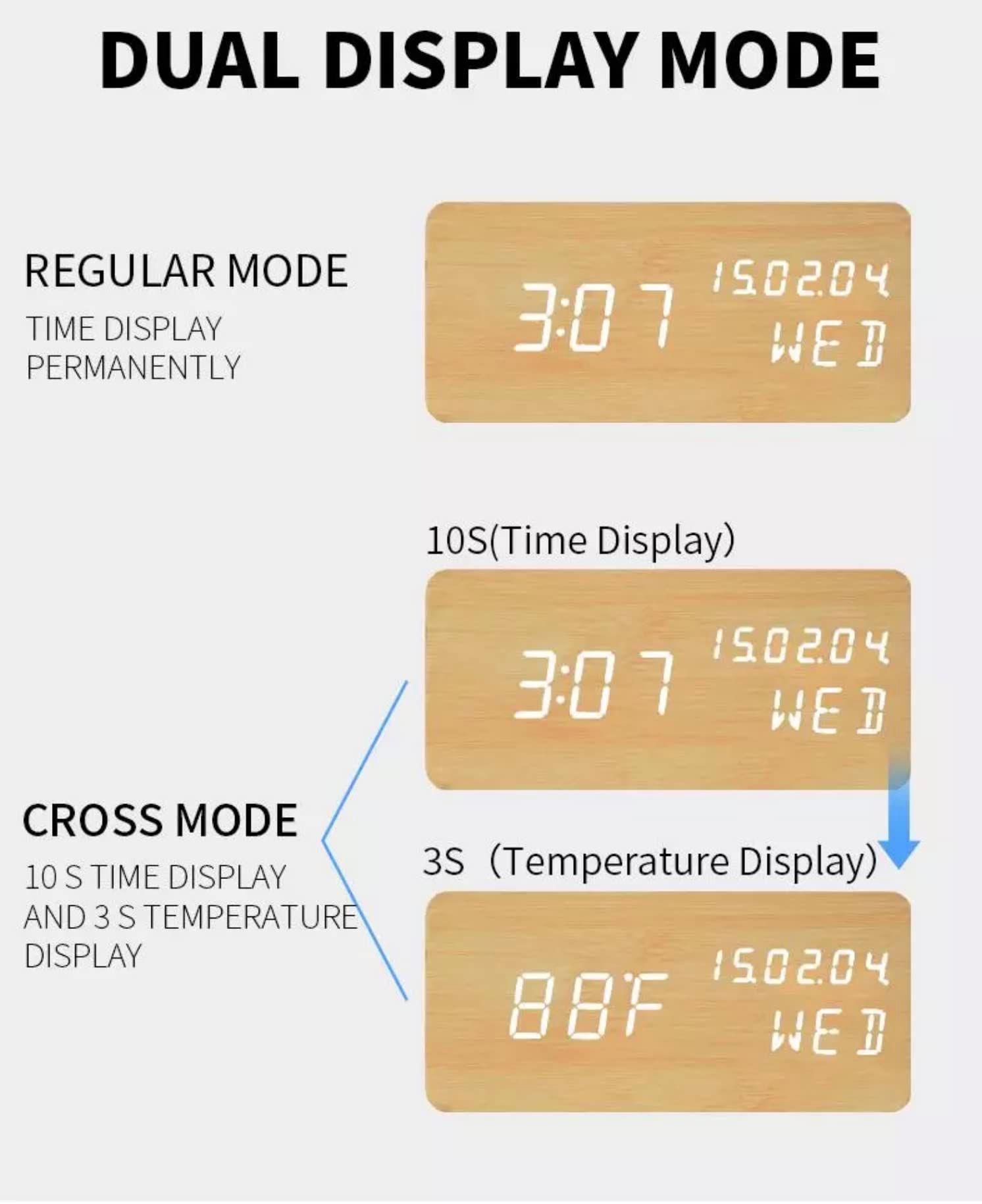 Wood Digital Alarm Clock Desk Time view 5