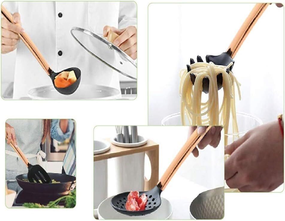 Cooking Spoon,Kitchen Utensil Set,Silicone Cooking Utensil Set, Stainless view 2