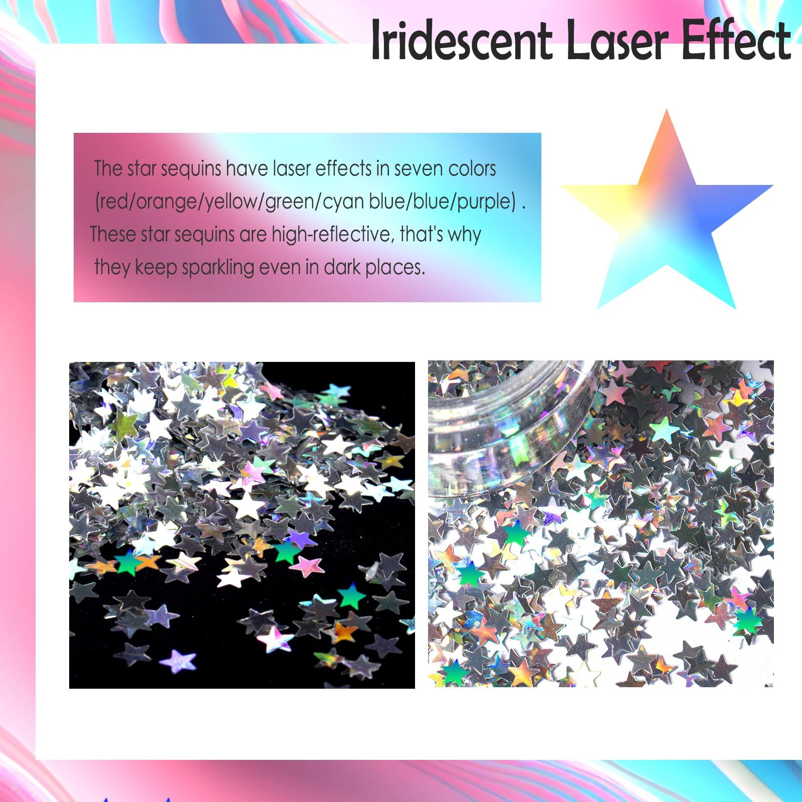 12 Colors Holographic Nail Glitter Sequins Colorful Stars Confetti Laser view 2