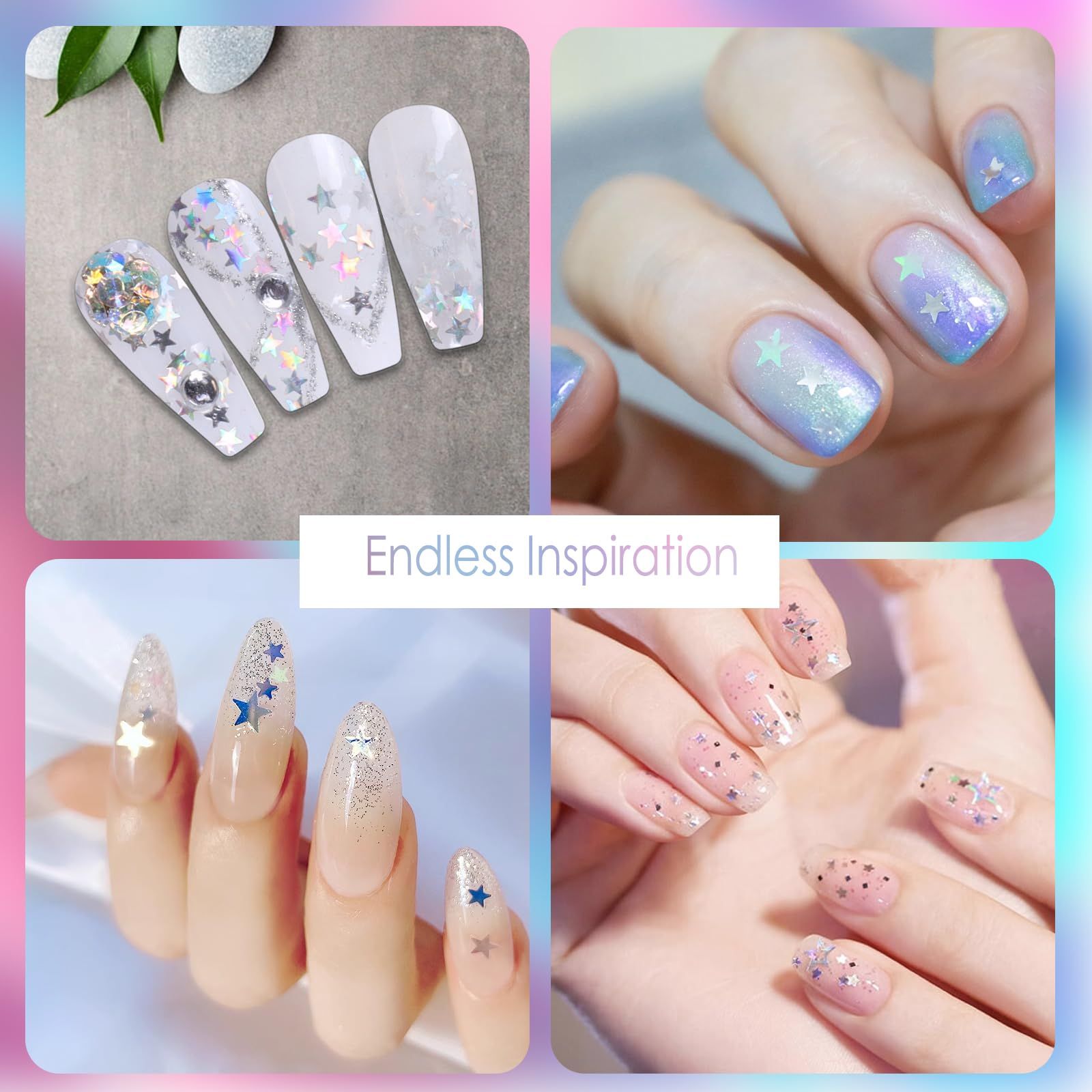 12 Colors Holographic Nail Glitter Sequins Colorful Stars Confetti Laser view 4