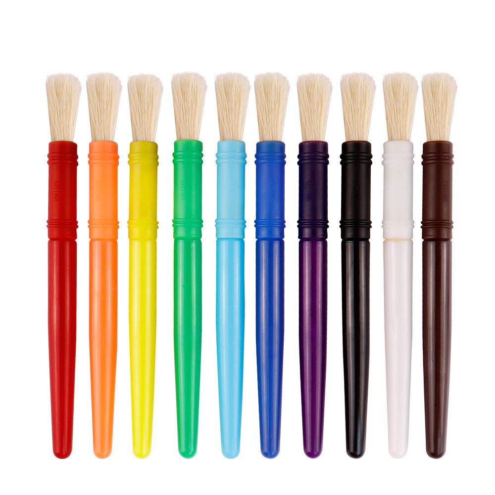 Art Supply 10-Piece Large Round Chubby Hog Bristle Paint Brush Set - Fun Party