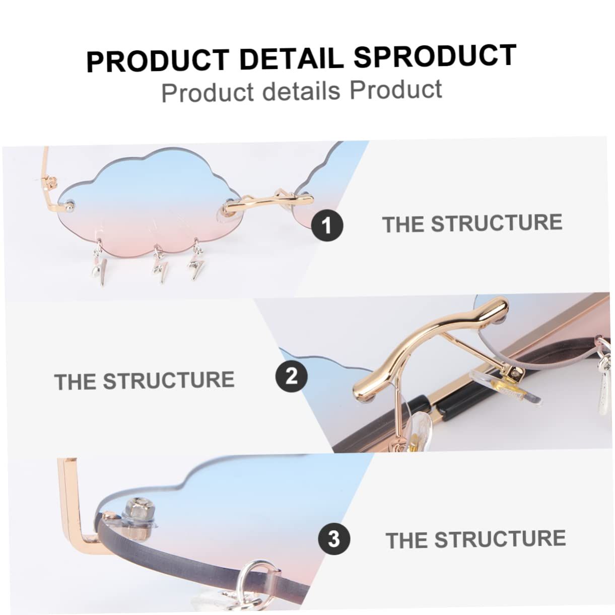 Cloud lightning Sunglasses for Women/Men Rimless Wave Glasses Eyewear for view 3