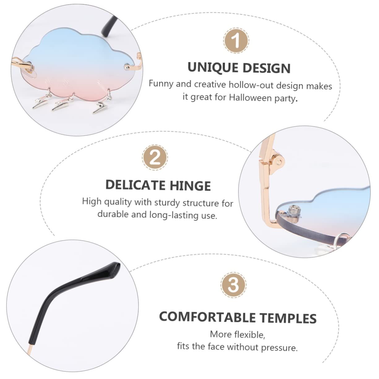 Cloud lightning Sunglasses for Women/Men Rimless Wave Glasses Eyewear for view 5