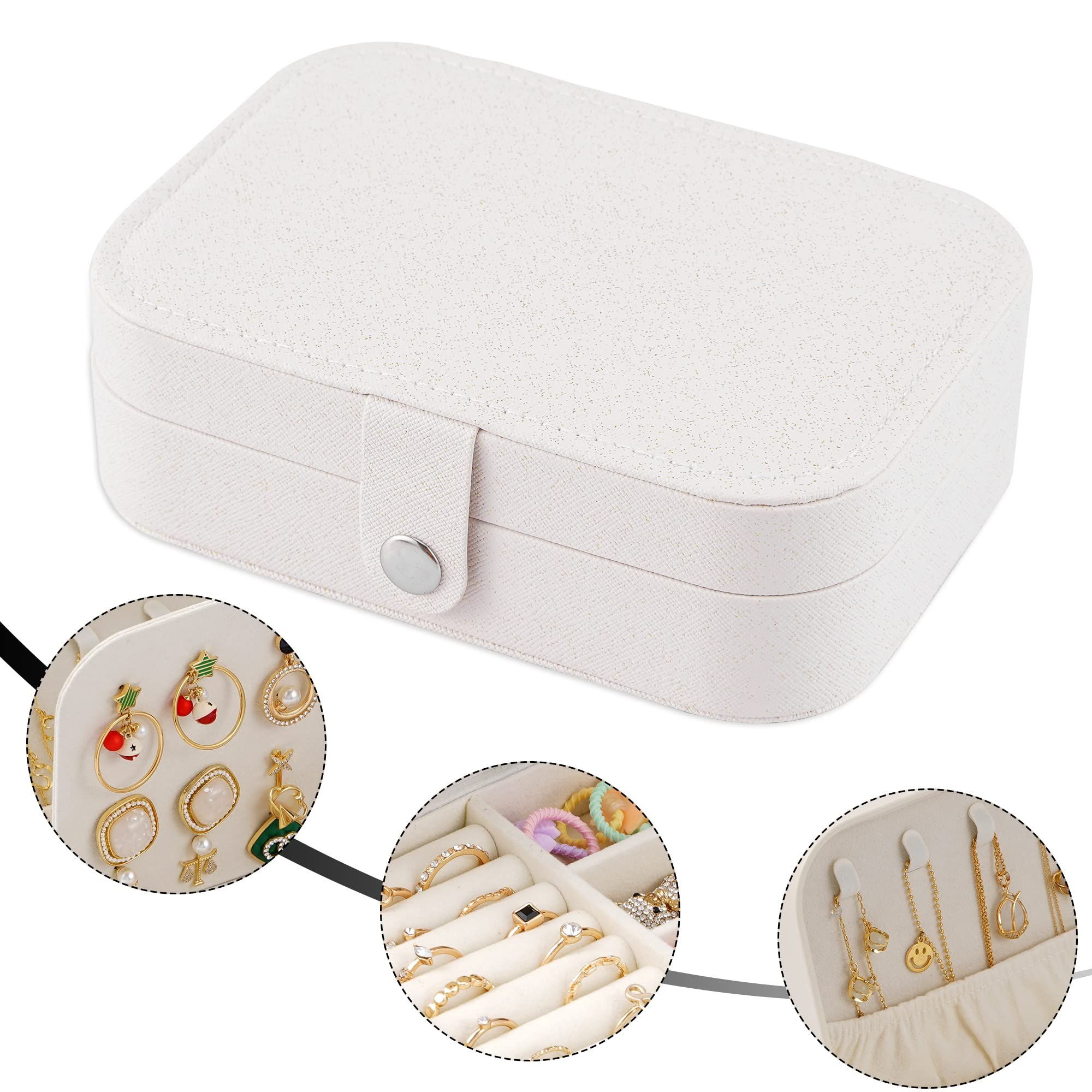 Travel Jewelry Box, PU Leather Small Jewelry Organizer for Women Girls, Double view 2