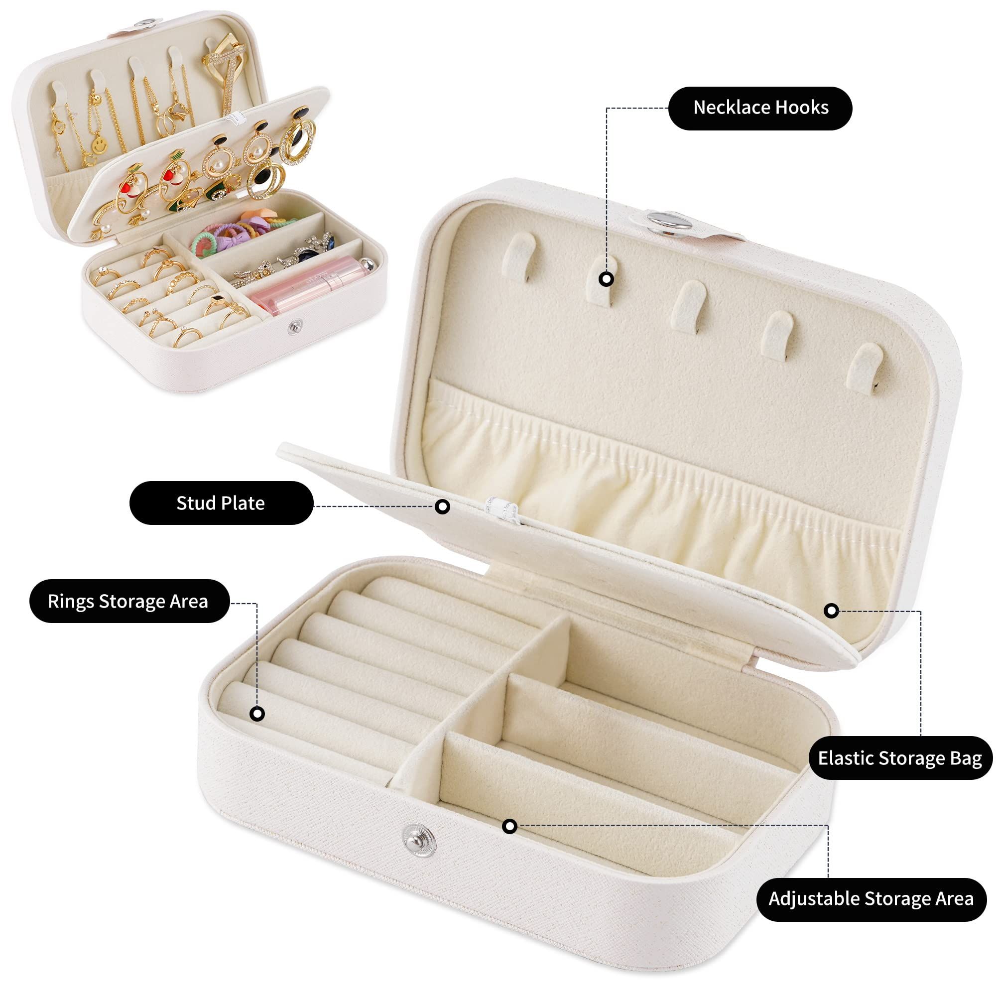 Travel Jewelry Box, PU Leather Small Jewelry Organizer for Women Girls, Double view 3