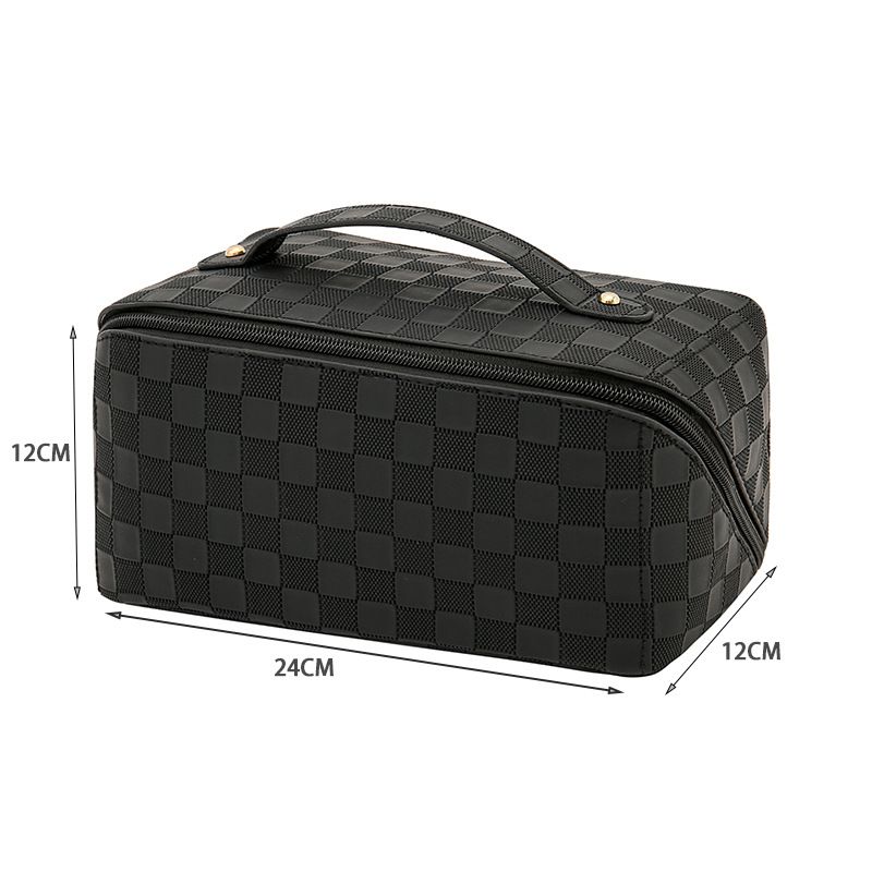 Checkered Pillow Makeup Bag Portable Large Capacity Waterproof Wash Bag Travel view 2