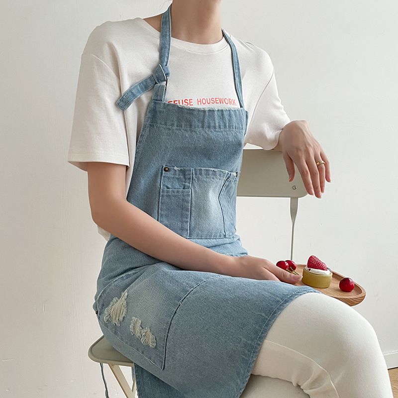 Cotton Denim Apron Soft - Unisex Adjustable Bib Apron Perfect for Kitchens view 3