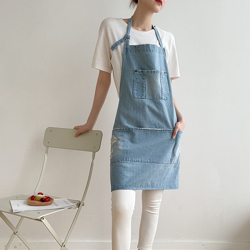 Cotton Denim Apron Soft - Unisex Adjustable Bib Apron Perfect for Kitchens view 4