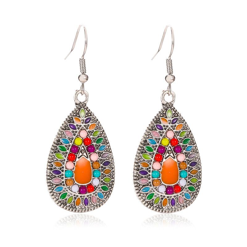 2 Pair Bohemian Colored Teardrop Dangle Earrings for Women Girls Vintage Boho