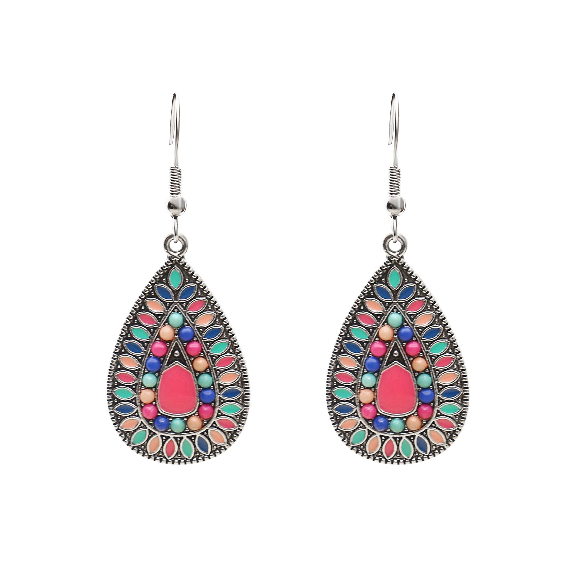 2 Pair Bohemian Colored Teardrop Dangle Earrings for Women Girls Vintage Boho view 2
