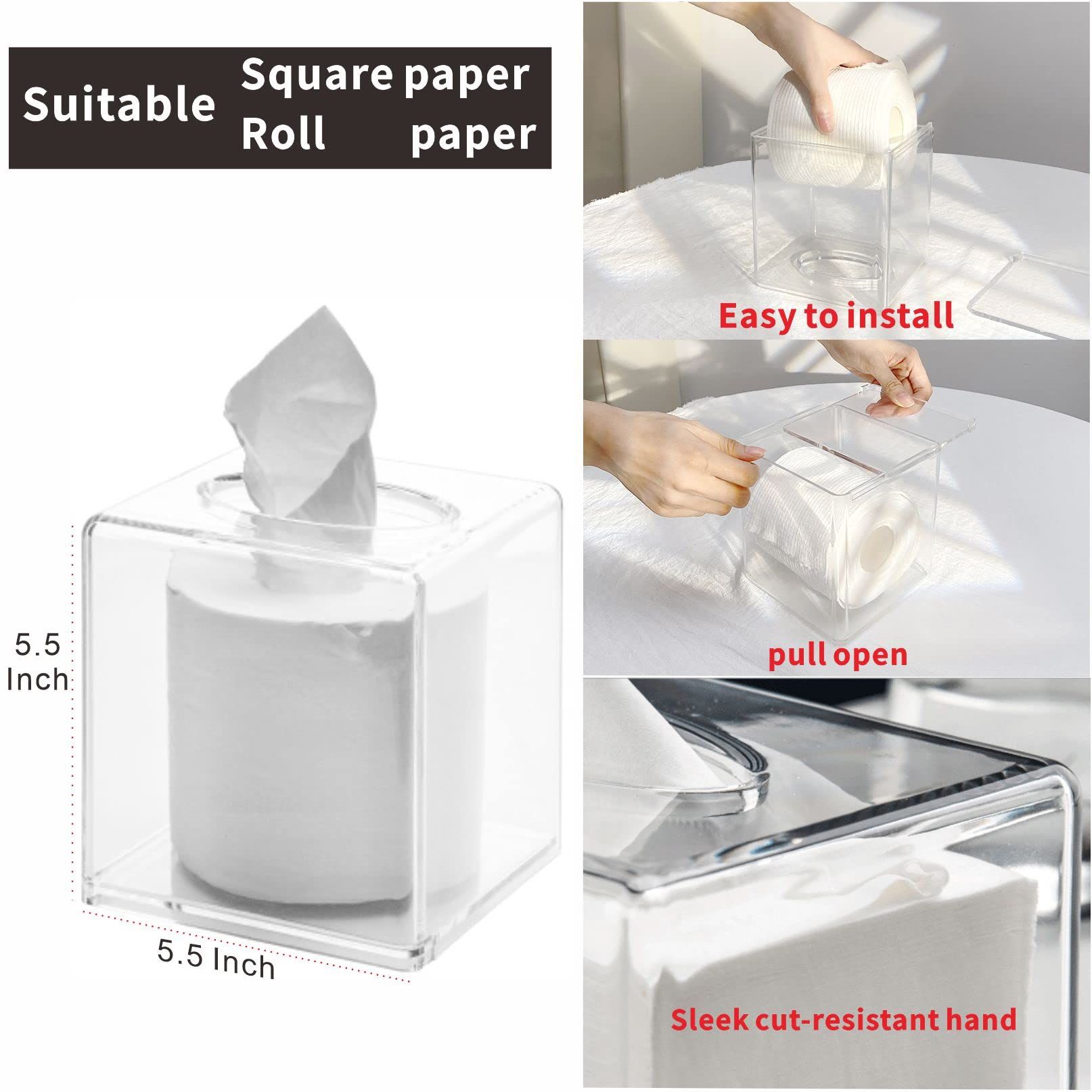 Clear Roll Tissue Box Holder with Cover Facial Tissue Dispenser Box Case for view 4