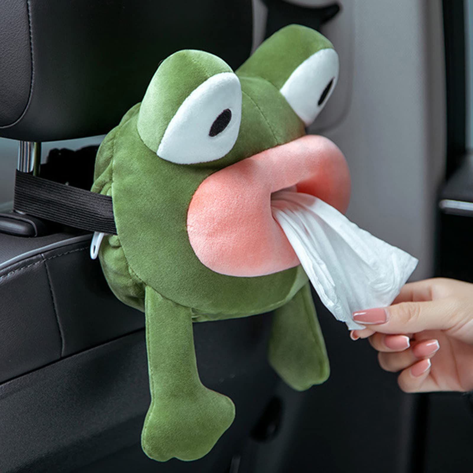 Cartoon Car Tissue Box, Funny Plush Frog Tissue Holder Animal Armrest Box Car view 2