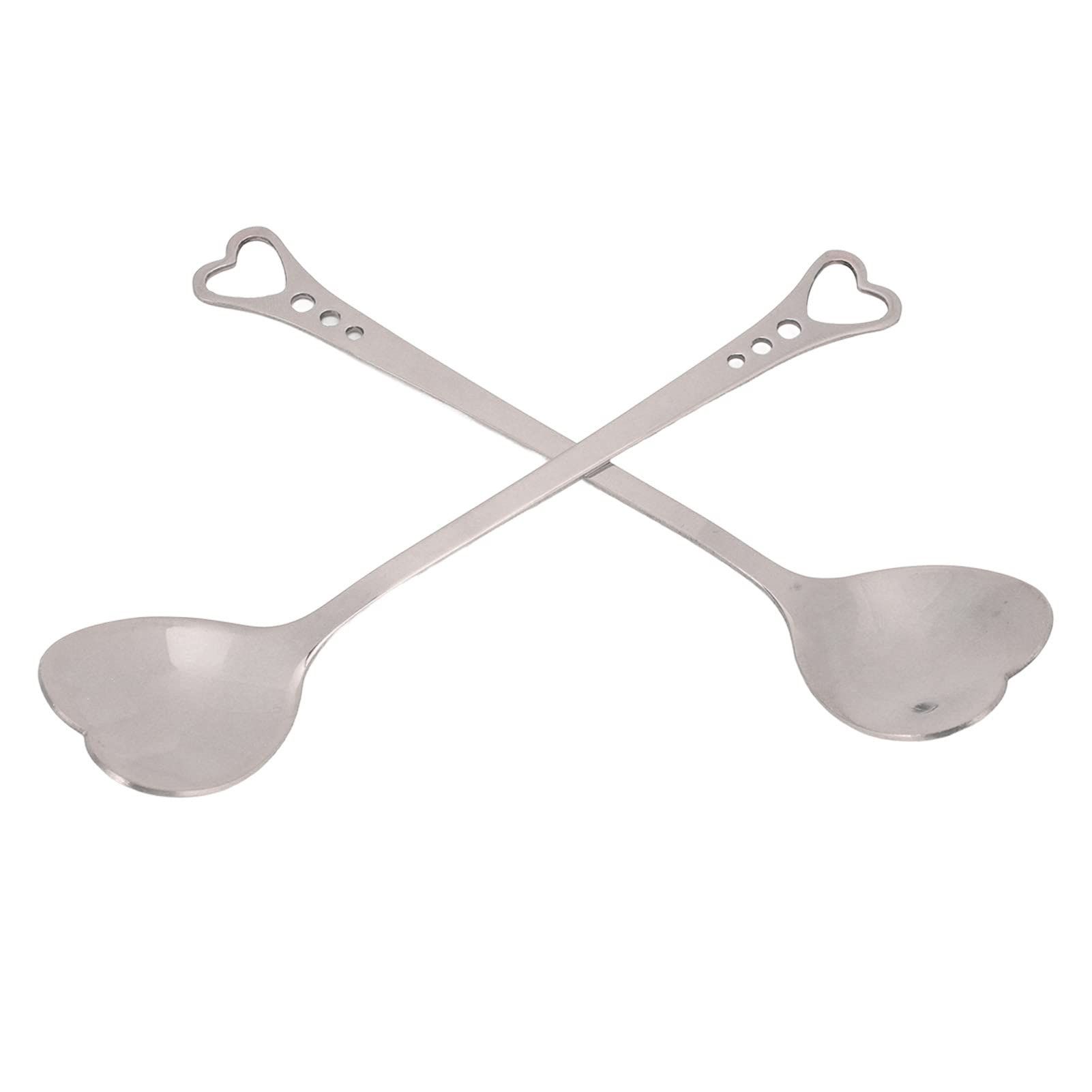 Coffee Dessert Spoon, 2Pcs Coffee Spoon Heart Shaped Design Metal Stirring view 4