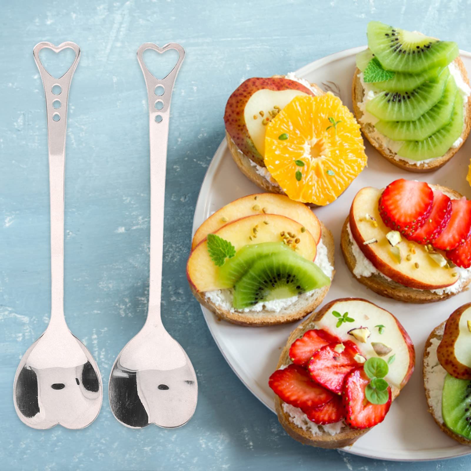Coffee Dessert Spoon, 2Pcs Coffee Spoon Heart Shaped Design Metal Stirring view 5