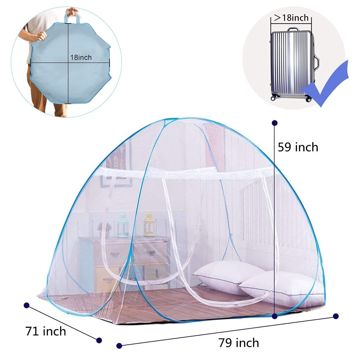 Pop-Up Mosquito Net Tent for Beds Portable Folding Design with Net Bottom for view 4