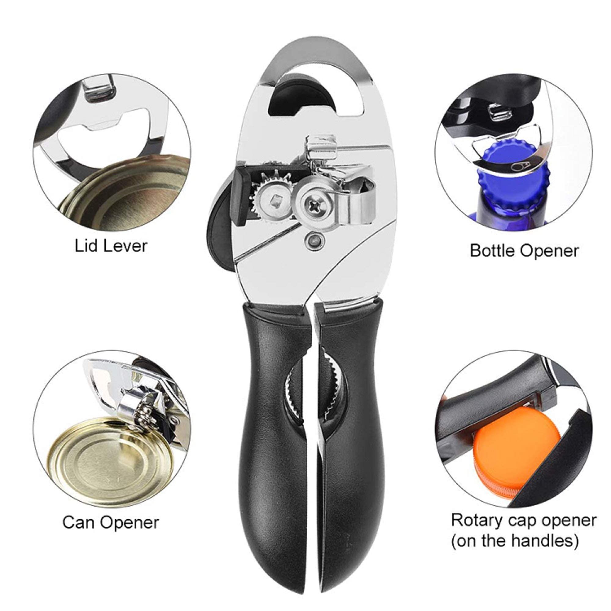 4 in 1 Stainless steel, Manual easy bottle openers with Ultra Sharp Cutting view 2