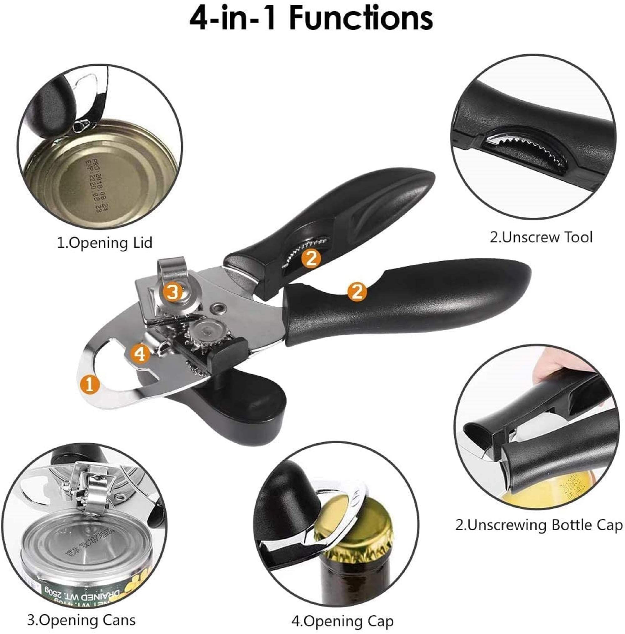 4 in 1 Stainless steel, Manual easy bottle openers with Ultra Sharp Cutting view 4