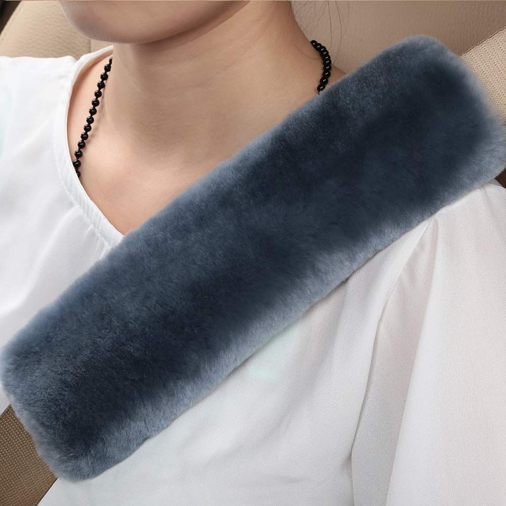 2 Pack Natural Fur Comfort Car Seat Belt Pads for Adults view 3