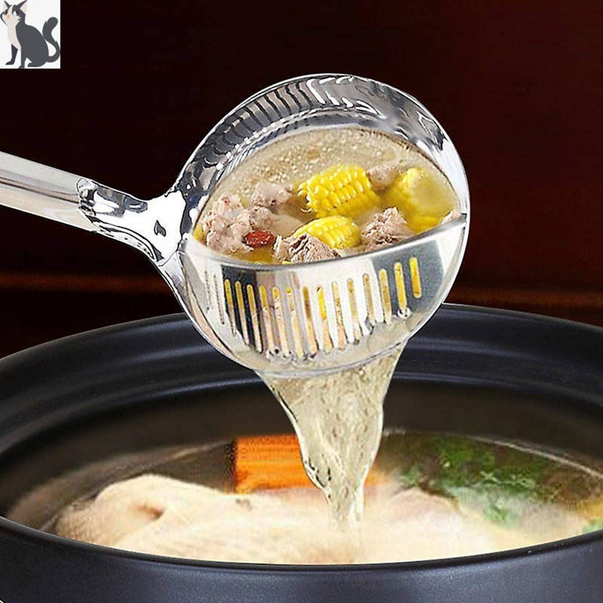 Multi Kitchen Utensil Scoop Soup Ladle Hot Pot Home Double-Use Stainless Steel view 4