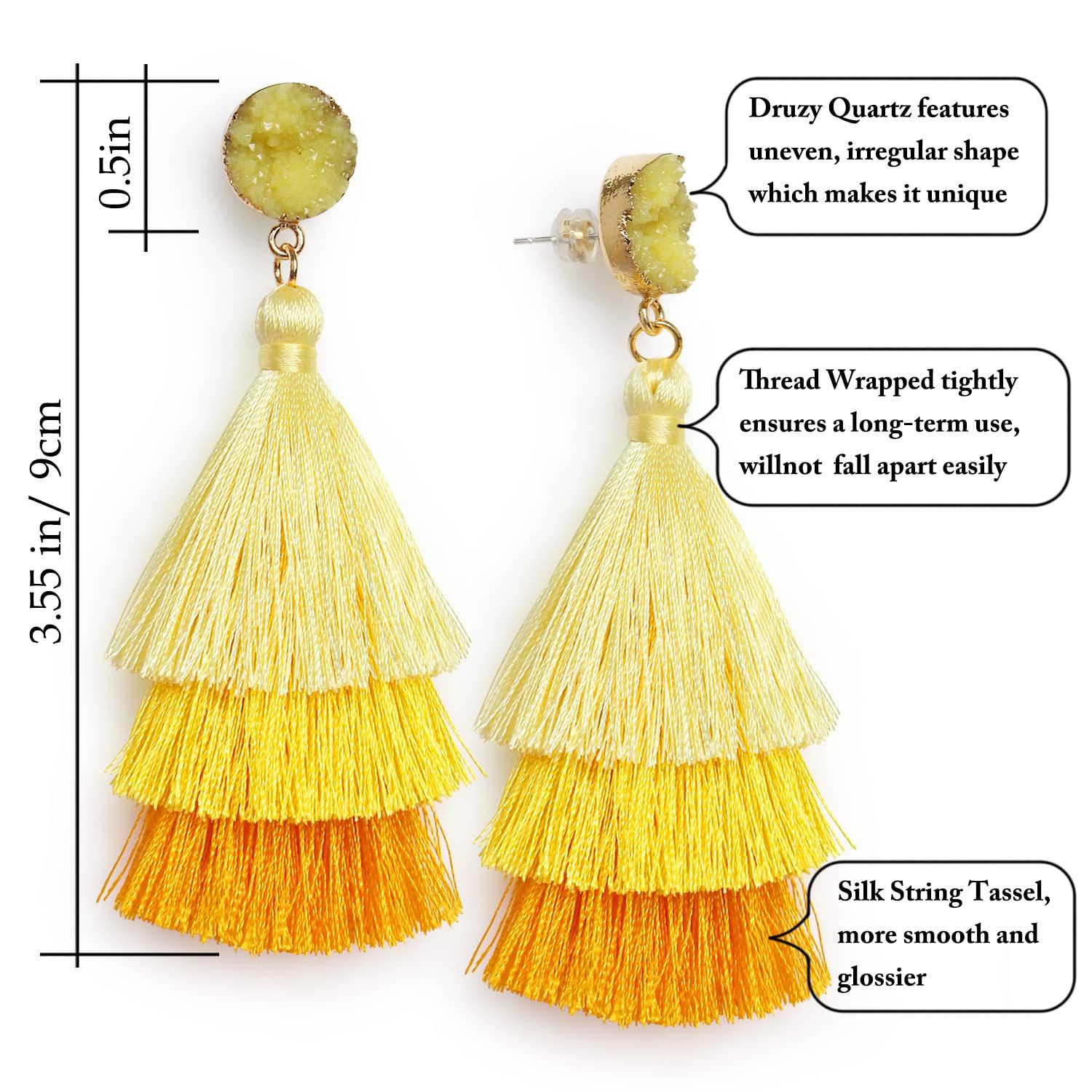 Colorful Layered Tassel Earrings Bohemian Tiered Tassel Dangle Drop Earrings view 3
