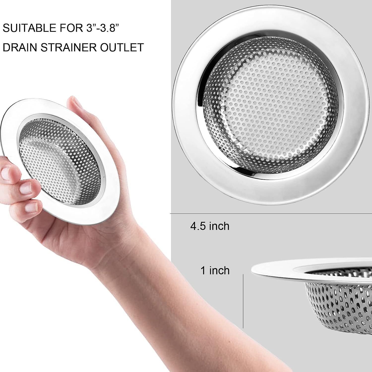 2 Pcs Sink Drain Strainer for Kitchen Sinks Strainer with Large Wide Rim 4.5" view 2