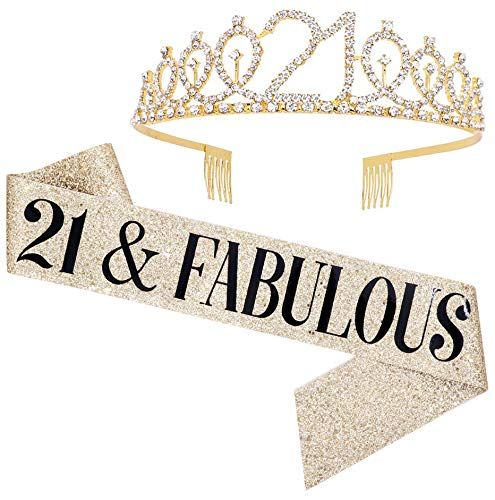 Set - 21st Birthday Gifts Birthday Sash for Women Birthday Party Favors