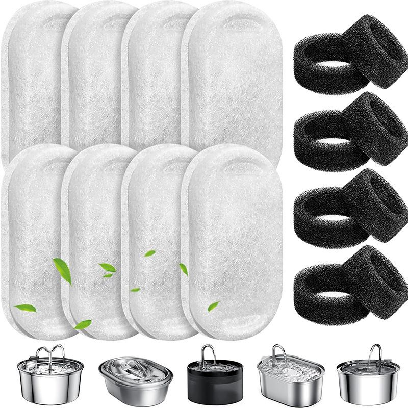 Water Fountain Filters, 8 Pack Replacement Filters with 8 Sponges,Cat Bowl