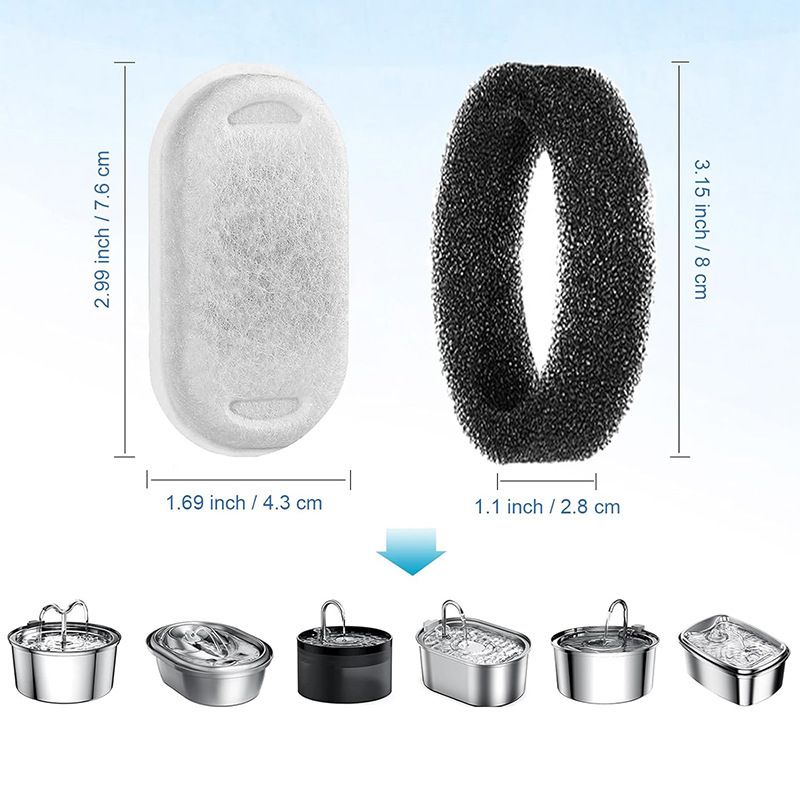 Water Fountain Filters, 8 Pack Replacement Filters with 8 Sponges,Cat Bowl view 3