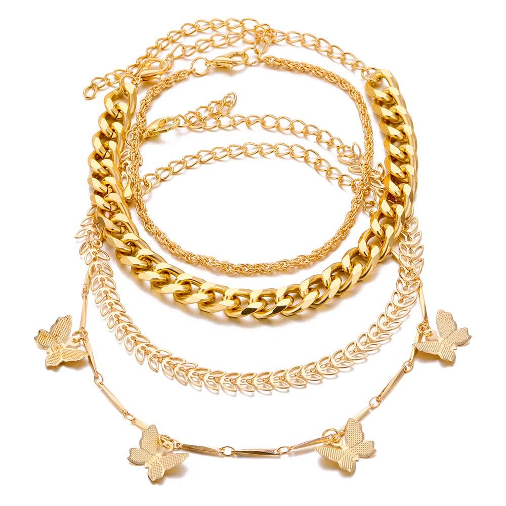 Layered Stacking Link Chain Butterfly Honeycomb Bracelet Bangle Set Paperclip