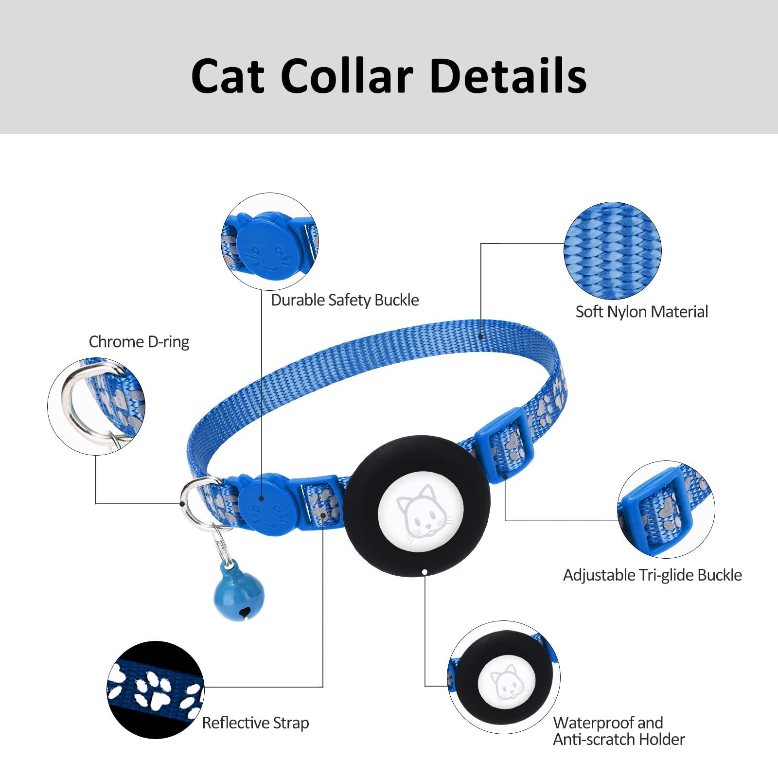 Cat Collar, Apple Collar with Safety Buckle ,Reflective Cat Collar in Width view 3