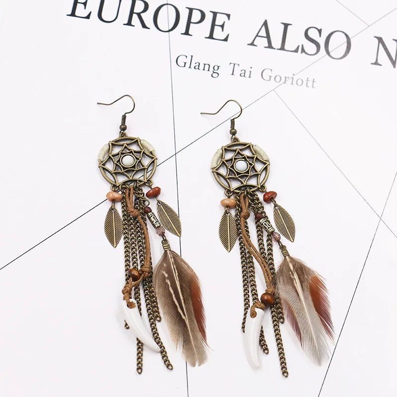 Earrings Jewelry Set for Women Dream Catcher Peacock Feather Tassel Earrings view 2