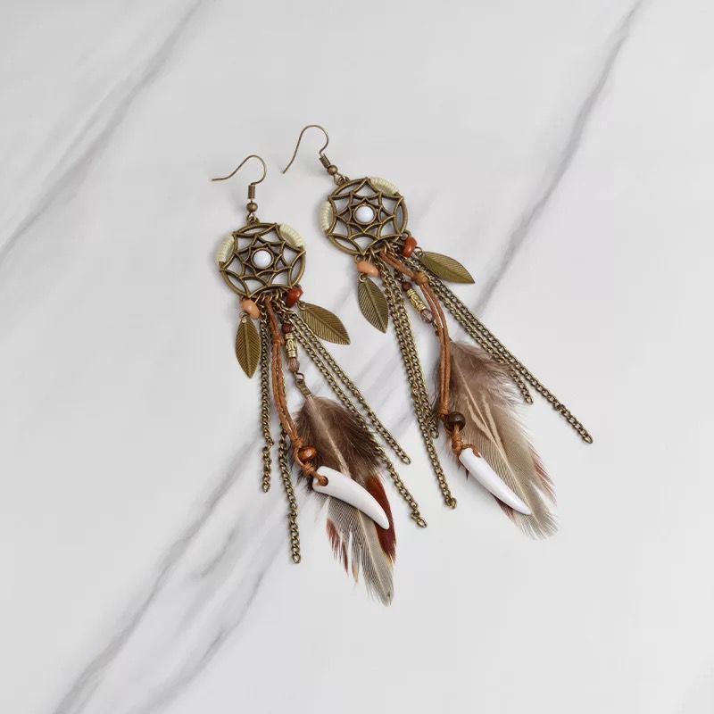 Earrings Jewelry Set for Women Dream Catcher Peacock Feather Tassel Earrings view 3