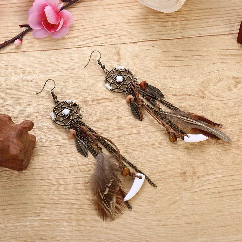 Earrings Jewelry Set for Women Dream Catcher Peacock Feather Tassel Earrings view 4