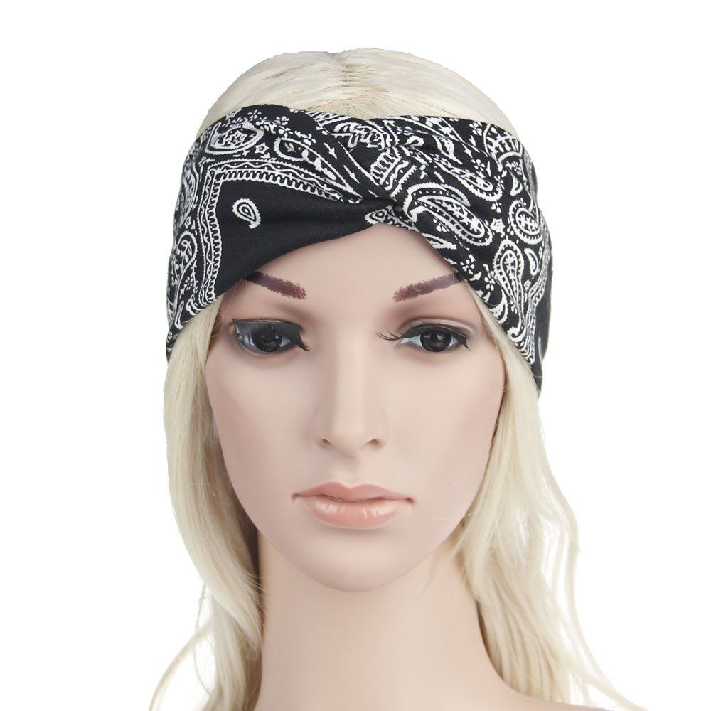 Assorted Paisley Print Wide Bandana Knot Headbands Criss Cross Head Wrap Hair view 4