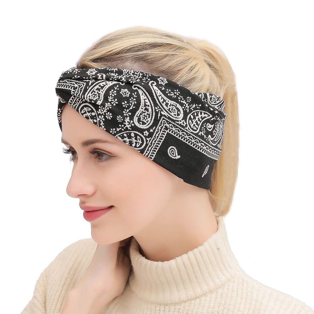 Assorted Paisley Print Wide Bandana Knot Headbands Criss Cross Head Wrap Hair view 5