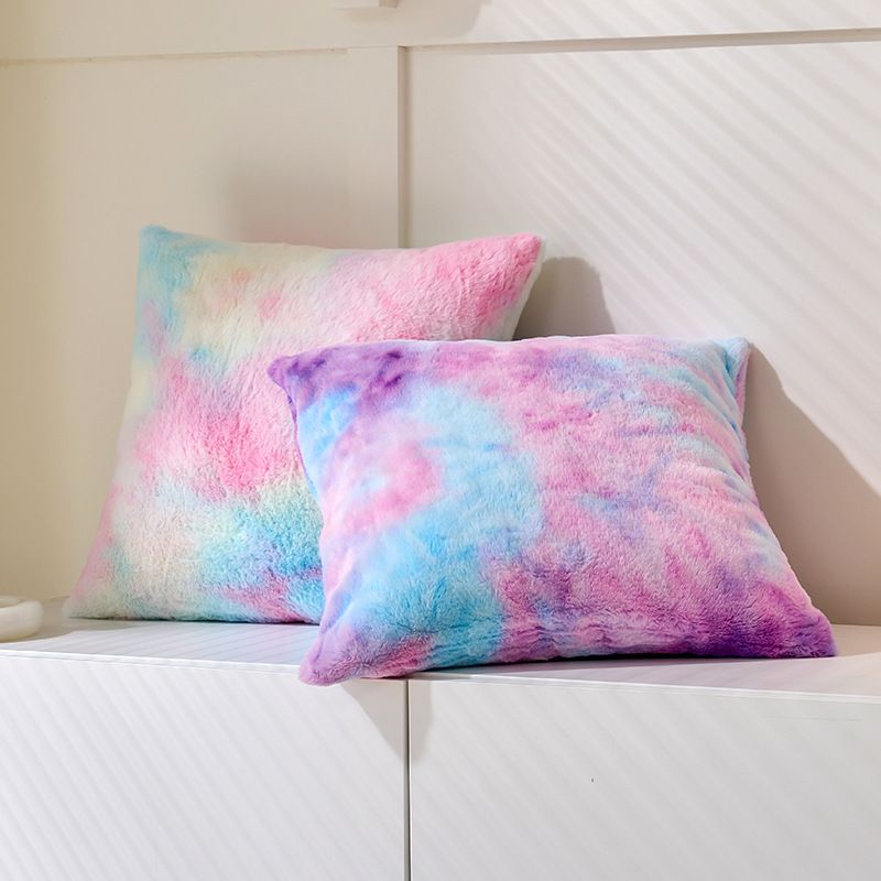 Soft Faux Fur Throw Pillow Covers Pack of 2 Peach Decorative Tie Dye Throw