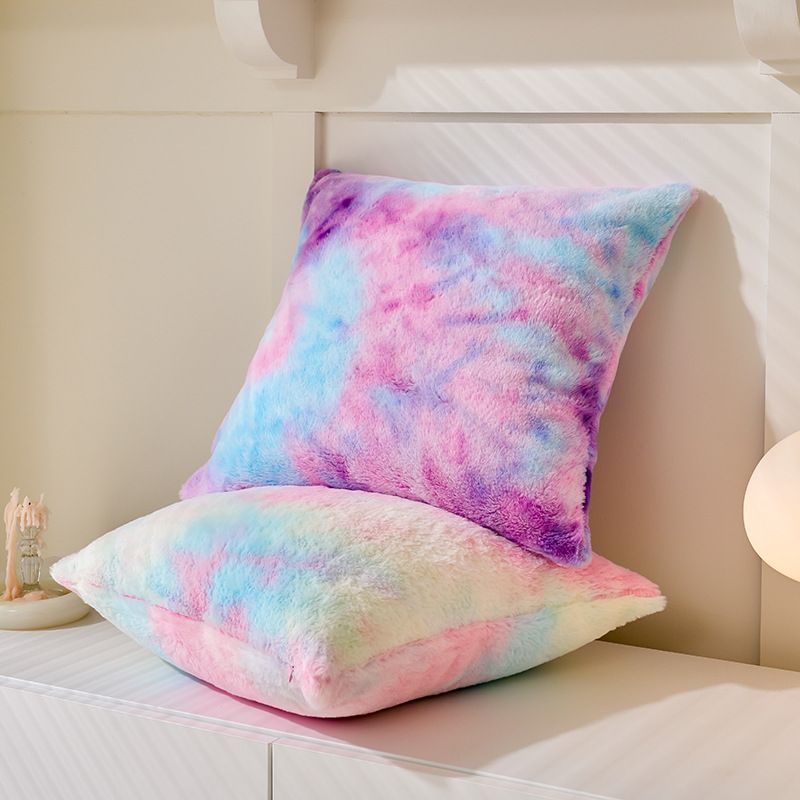 Soft Faux Fur Throw Pillow Covers Pack of 2 Peach Decorative Tie Dye Throw view 2
