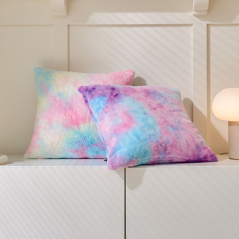 Soft Faux Fur Throw Pillow Covers Pack of 2 Peach Decorative Tie Dye Throw view 3
