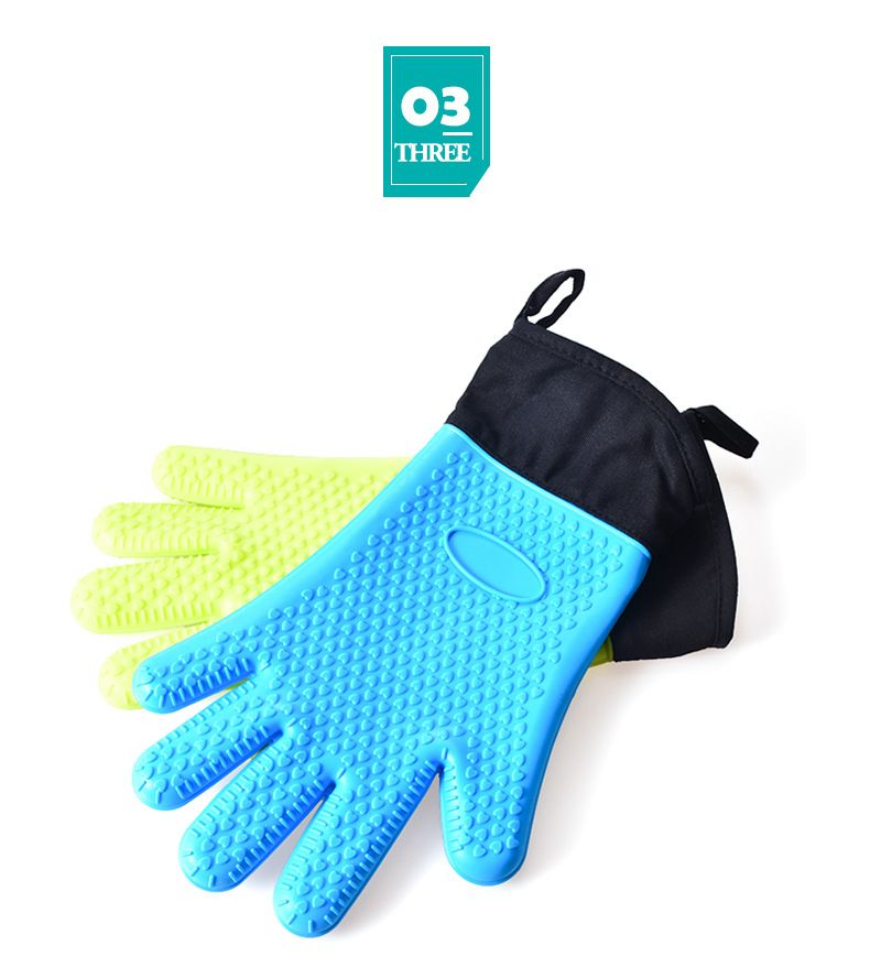 Oven Mitts Silicone and Cotton Double Layer Heat Resistant Microwave Gloves view 3