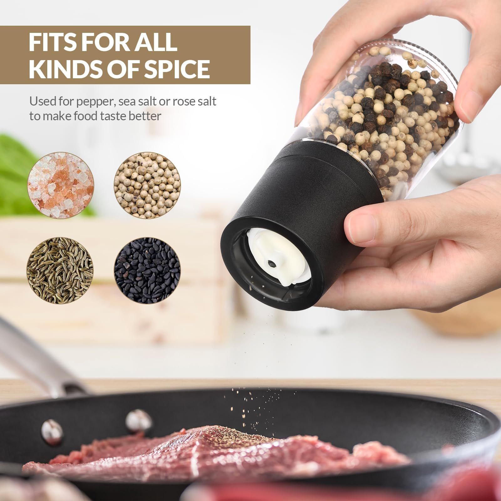 Salt Grinder Salt & Pepper Grinder Refillable Coarseness Adjustable Pepper view 2