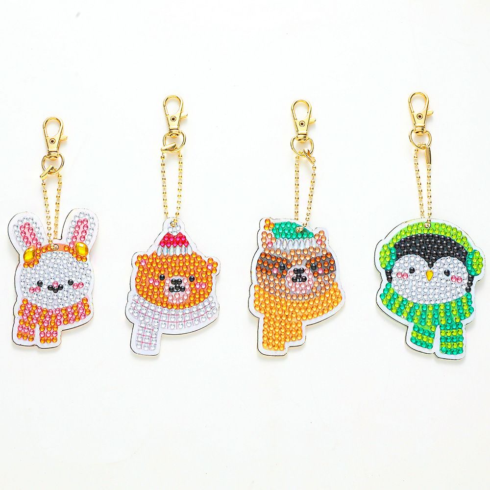 5 PCS Diamond Painting Keychains Kit Animals Diamond Art Ornaments Double