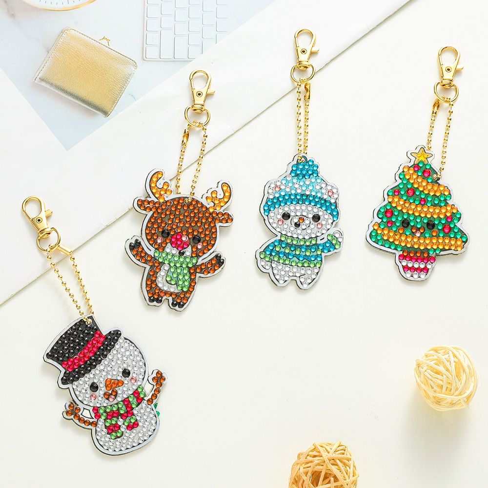 5 PCS Diamond Painting Keychains Kit Animals Diamond Art Ornaments Double view 2