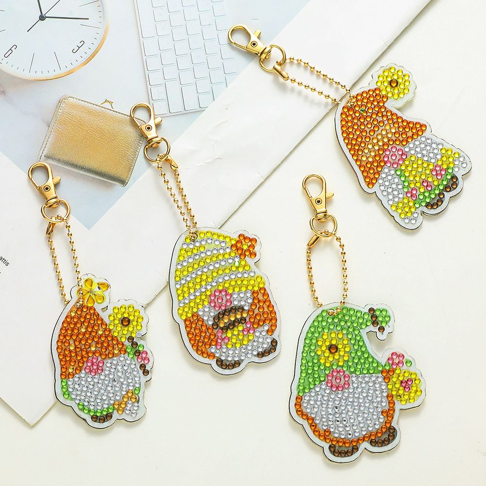 5 PCS Diamond Painting Keychains Kit Animals Diamond Art Ornaments Double view 3