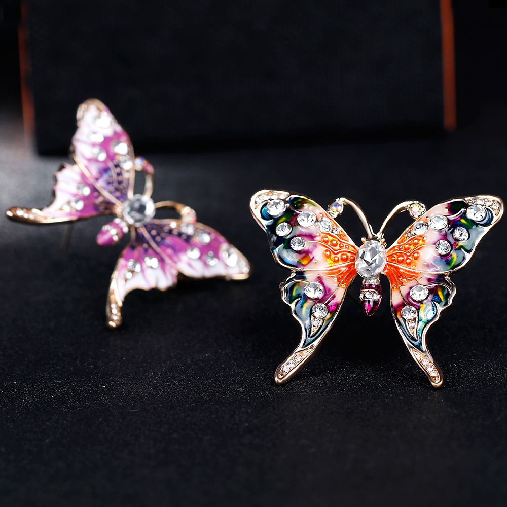 2pc Crystal Rhinestone Butterfly Brooch Pin Purple，red Color for For Women view 4