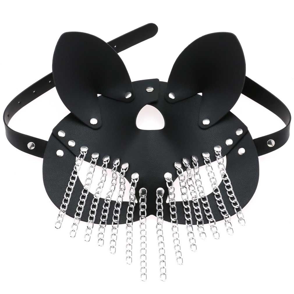3pc Cat Mask with Metal Chain Tassel Adjustable Leather Sexy Mask for view 3