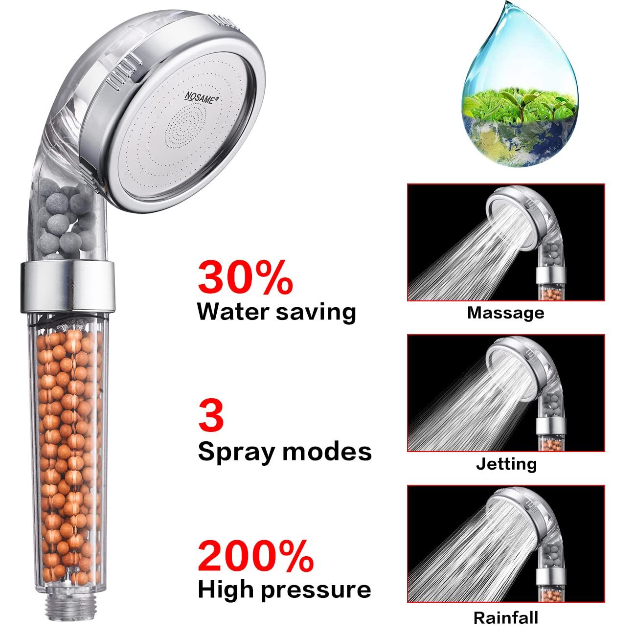 Shower Head, Filter Filtration High Pressure Water Saving 3 Mode Function view 4