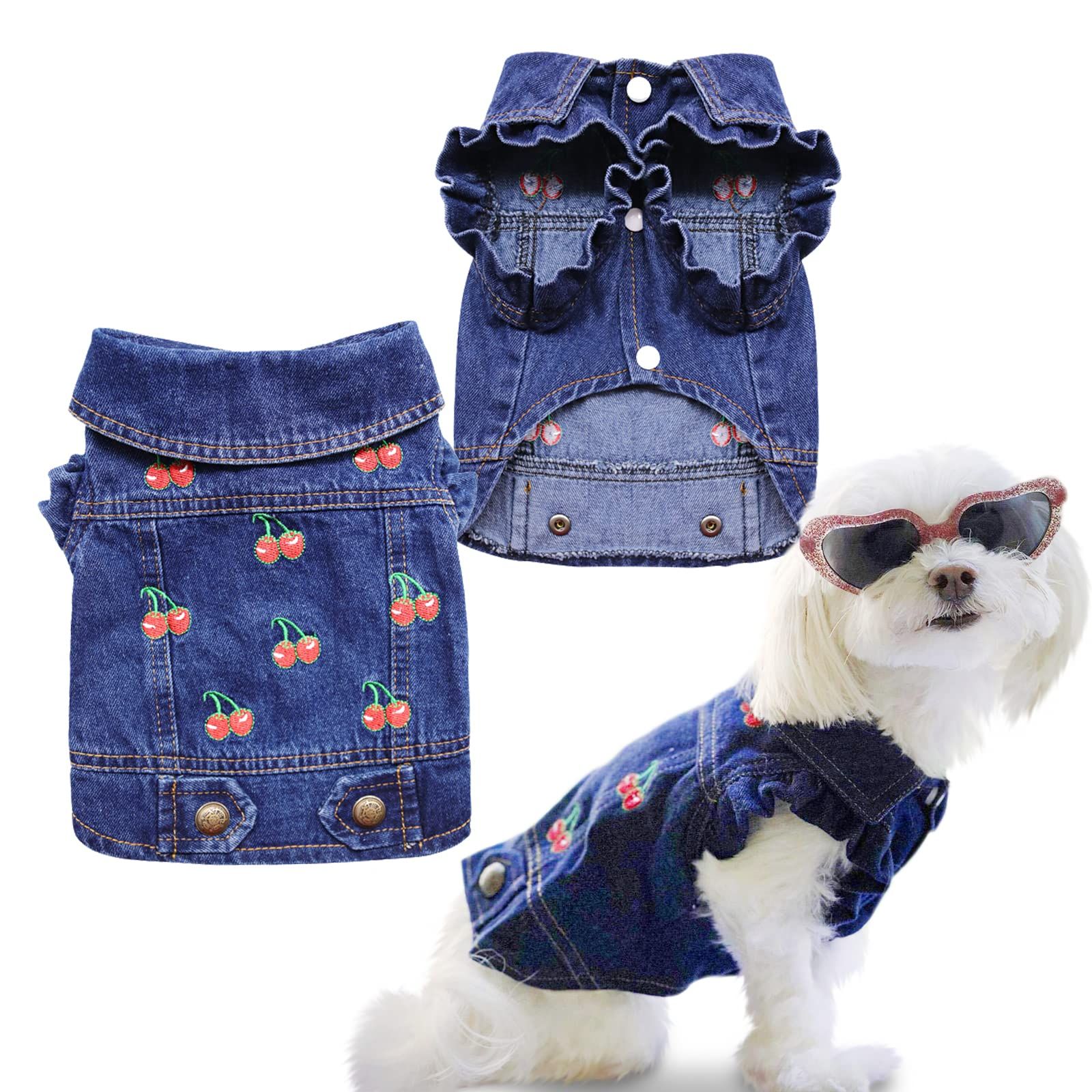 Pet Clothes Dog Jeans Jacket Cool Blue Denim Coat Small Medium Dogs Lapel — image 1