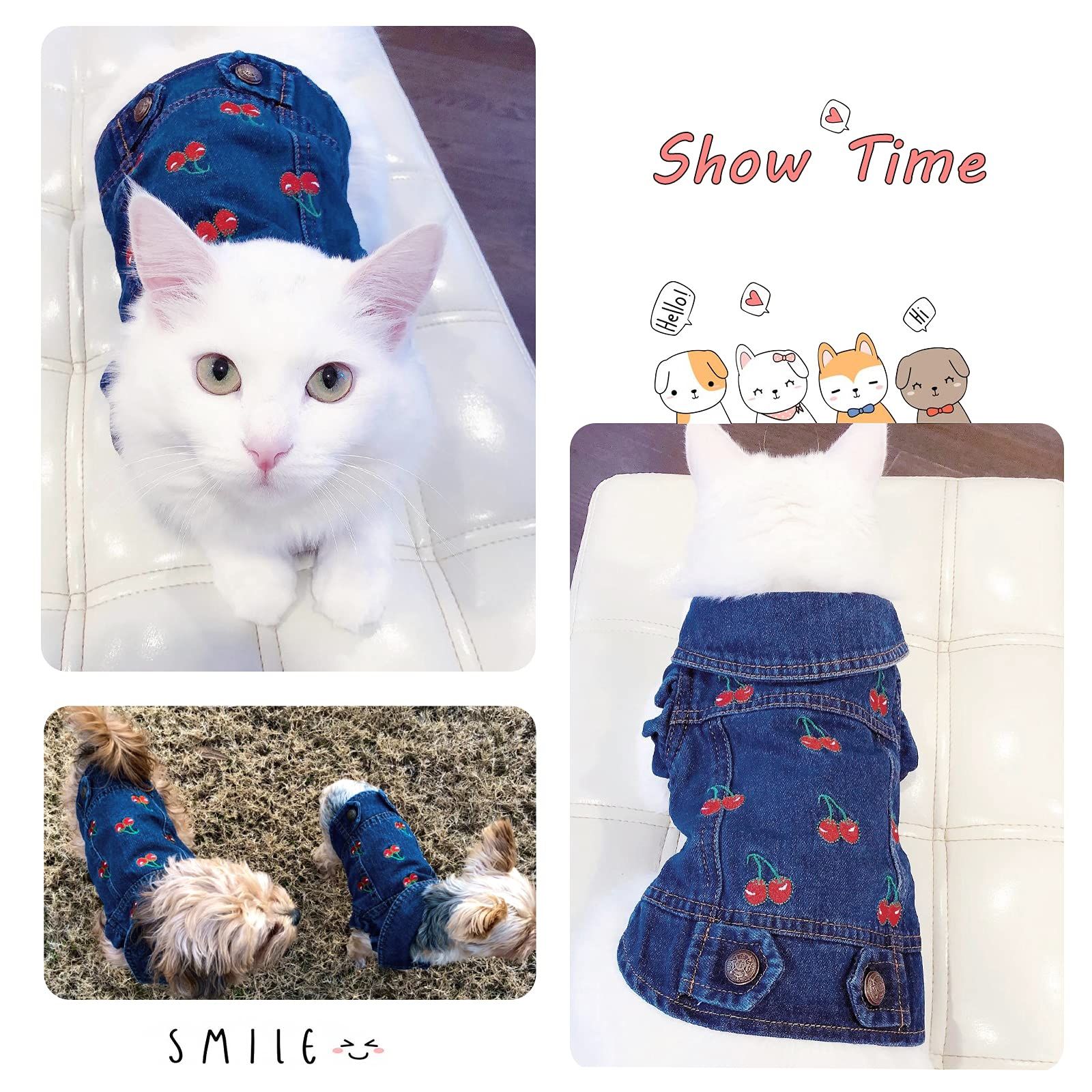 Pet Clothes Dog Jeans Jacket Cool Blue Denim Coat Small Medium Dogs Lapel view 2