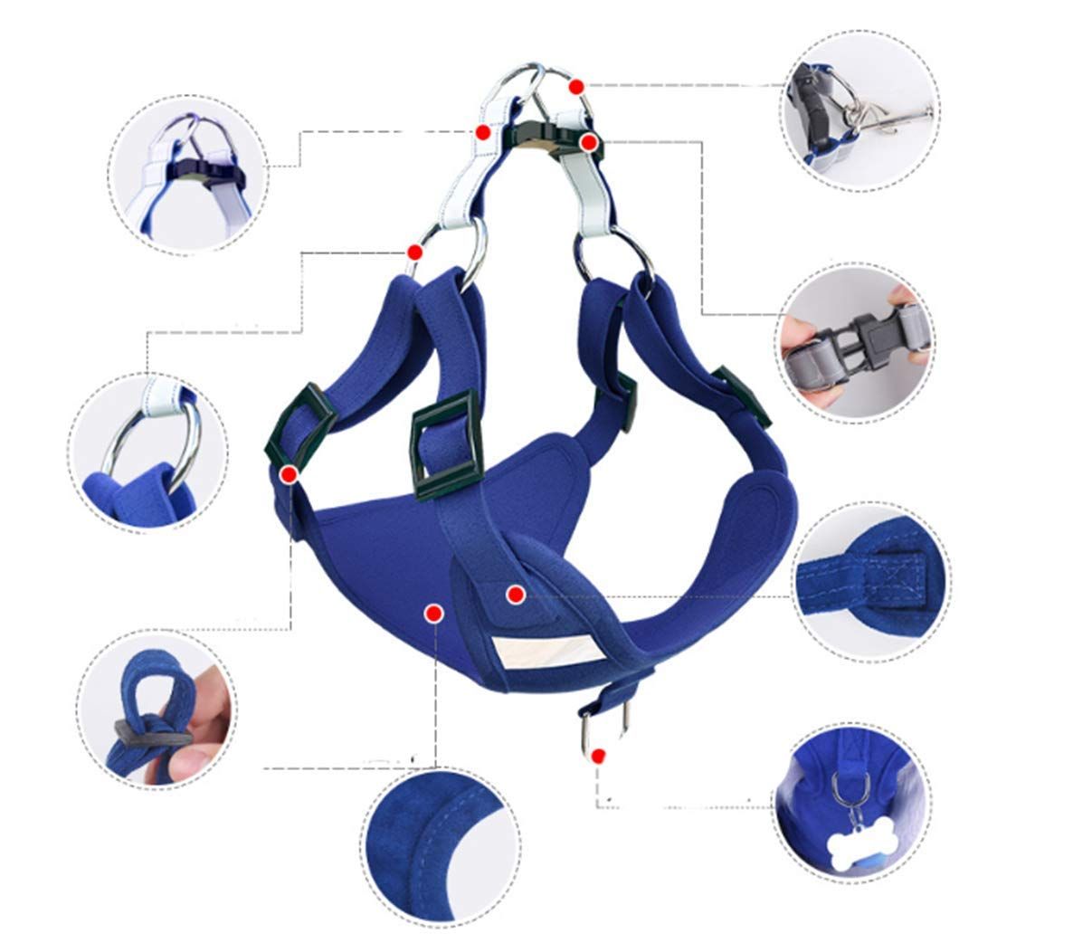 Dog Cat Harnesses Set Blue Pet Dog Reflective Harness Vest Harness and Leash view 2